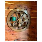 Wagon wheel shelf and decor