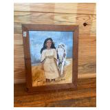 Framed lady with horse painting