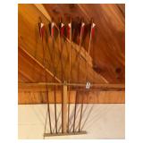 6- wooden arrows and holder