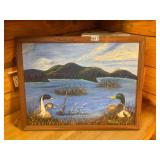 Framed ducks on water painting