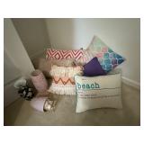 Beach pillow, vases, pillows