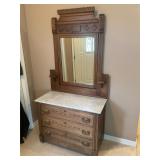 Antique oak and marble dresser