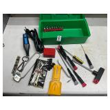 Green box engraver, small wrenches, stud finder