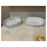 2- Corning ware dishes- one lid