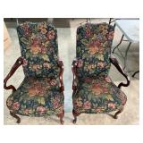 2 wood and padded chairs