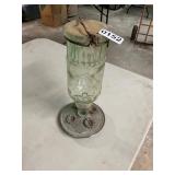 Vintage glass bottle hummingbird feeder