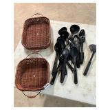 Plastic kitchen utensils and baskets