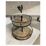Metal rooster tiered round basket