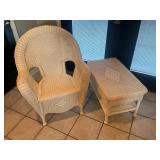 White wicker chair and side table