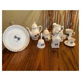 Cotton decor plate, bell, creamer, all