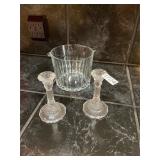 Crystal candle holders and dish