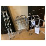 3 walkers and crutches