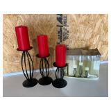 3 piece metal candle holder set with candles