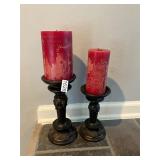 Red and black candles and candle holder