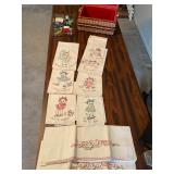 Sewing basket, hand stitched pillow cases and rags