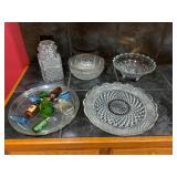 Crystal footed bowl, platters, canister all