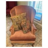 Wing back chair with 2 pillows