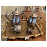 Silver tea set and platter