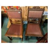 2 vintage wooden and fabric chairs