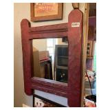 Wooden square mirror - red