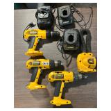 5- DeWalt tools and 3 chargers