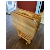 4 wooden tv trays and stand