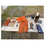 Leather uppers, gloves, slag hammer, rods all