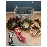 Christmas tree, wreaths,stockings all