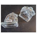 Glass horse head bookends/paper weights