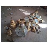 large lot of brass light fixtures