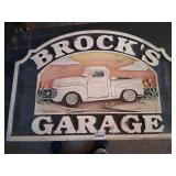 Brock's Garage wooden sign