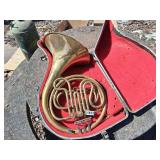French horn in case - dented