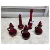 5 red Avon bottles
