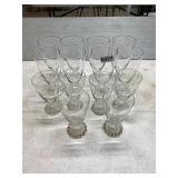 16 matching cups and glasses, clear glass