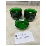 11 - 4 1/2 inch green bowls