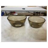 2 brown, anchor hocking bowls