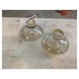 Pair of clear glass flower candlestick holders