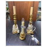 3 small brass toned lamps