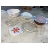 6pc mismatched corningware, Pyrex, fire king