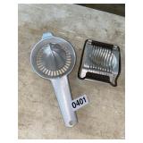 Vintage aluminum juicer (Foley), egg slicer
