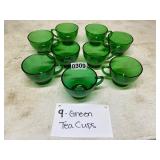 9 green teacups