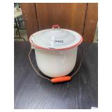 Red/White Porcelain Enameled Ware - Pot/Lid