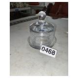 Round glass butter dish