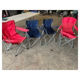 4 camp chairs- red and blue