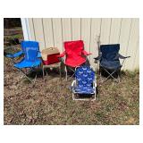 4 camp chairs, table, and cooler
