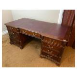 Mahogany & Red Leather Partners Desk 3pcs