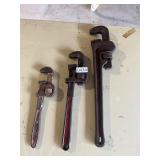 3 assorted pipe wrenches