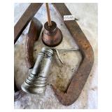 Oil, cans, oil, spout, metal tongs