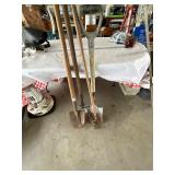 Shovels pitchfork and hoe