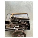 Crescent, wrenches, pulley, hand pickax